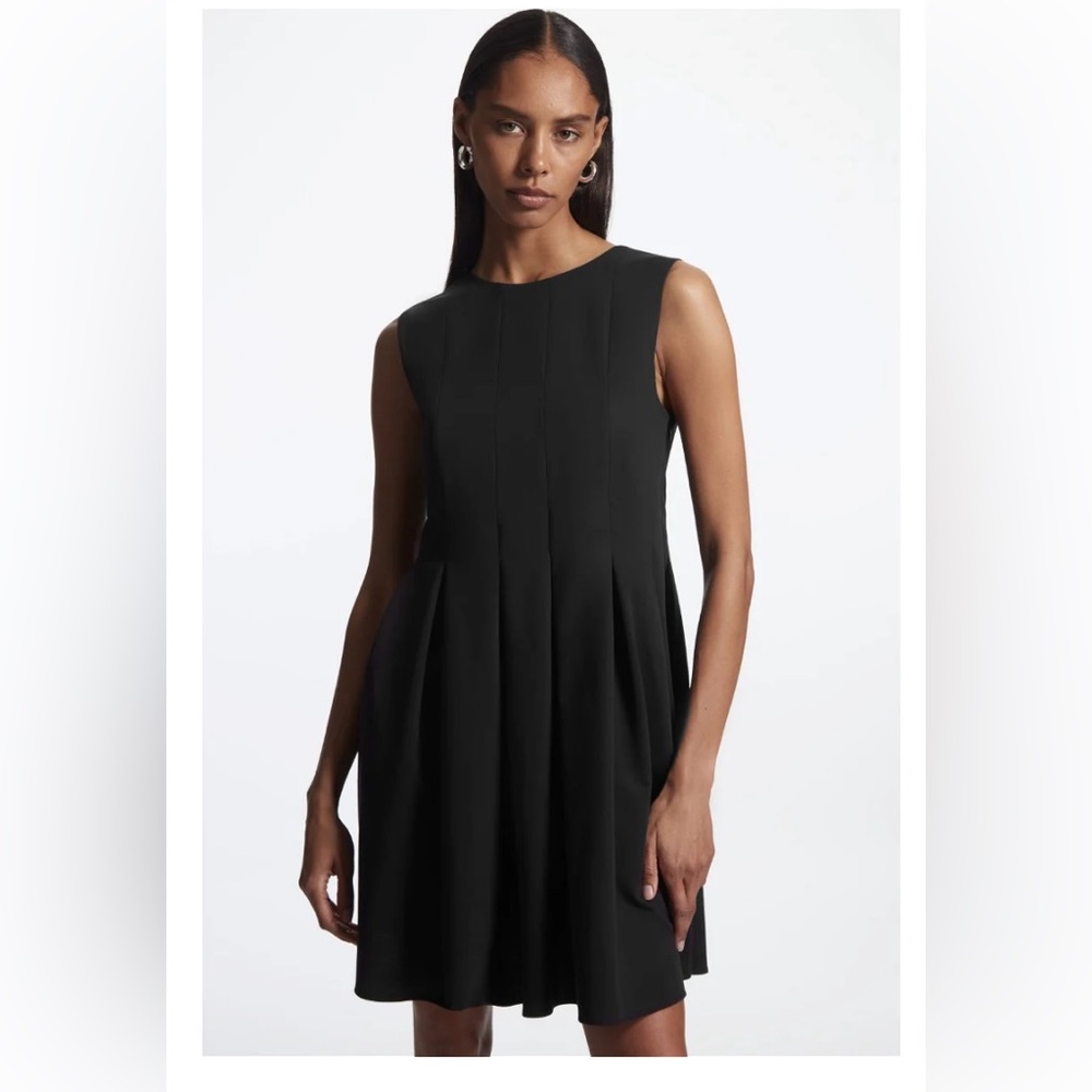 COS black mini dress, pleated skirt